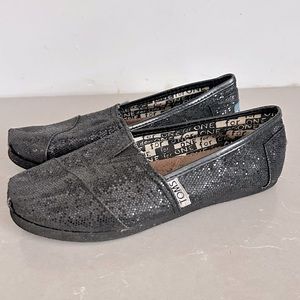 TOMS black glitter bling spring casual slip on girls kids youth